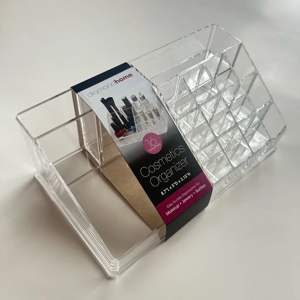 NWT Clear Acrylic Cosmetic Makeup Organizer Display Rack Holder 16 Compartments